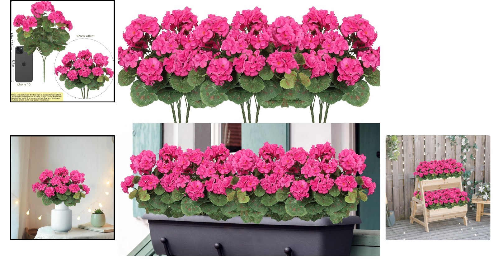 Realistic 3 Pack Geranium UV Resistant Flowers – Perfect for Outdoors & Indoors
