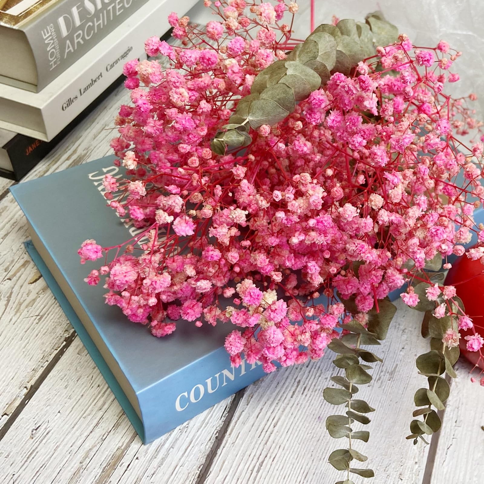 Dried Flower Bouquets, Preserved Pink Baby’s Breath with Eucalyptus for Decor…