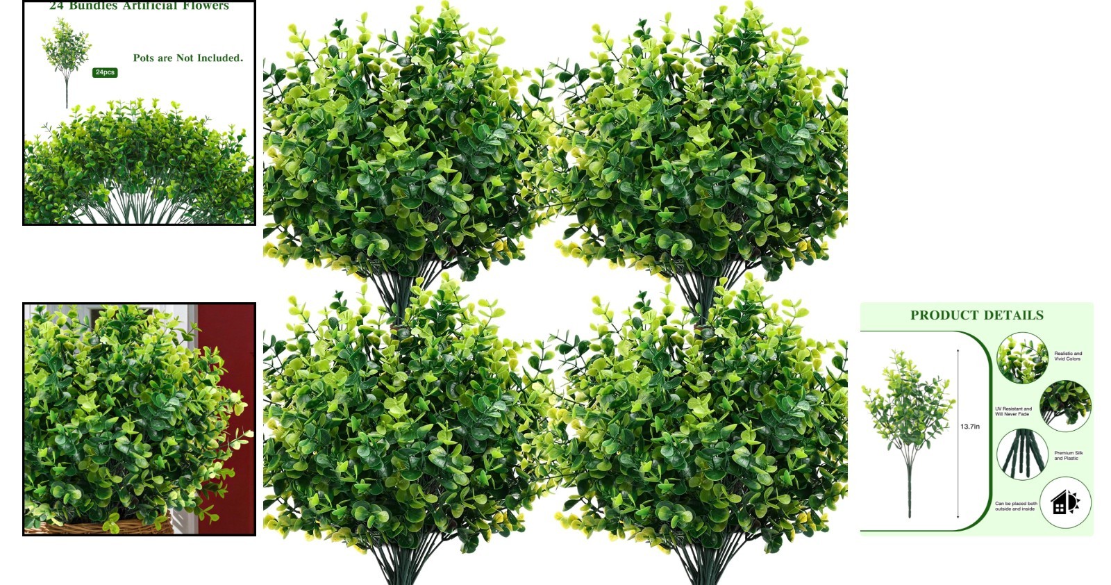 24 Pack UV Resistant Artificial Boxwood Stems for Elegant Indoor & Outdoor Decor