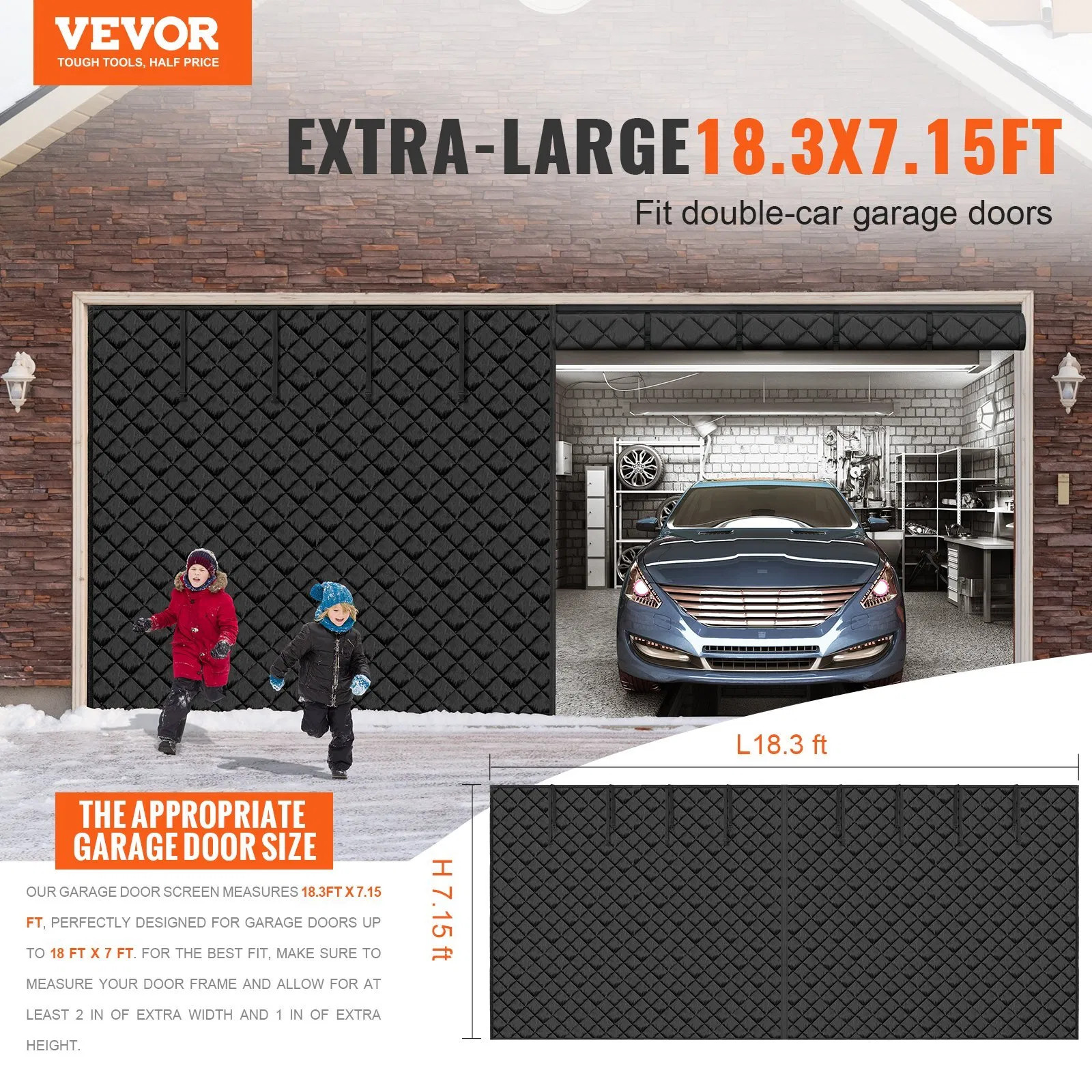 Garage Door Screen for Winter, 18x7FT, Garage Door Insulation Kit, Magnetic Ther