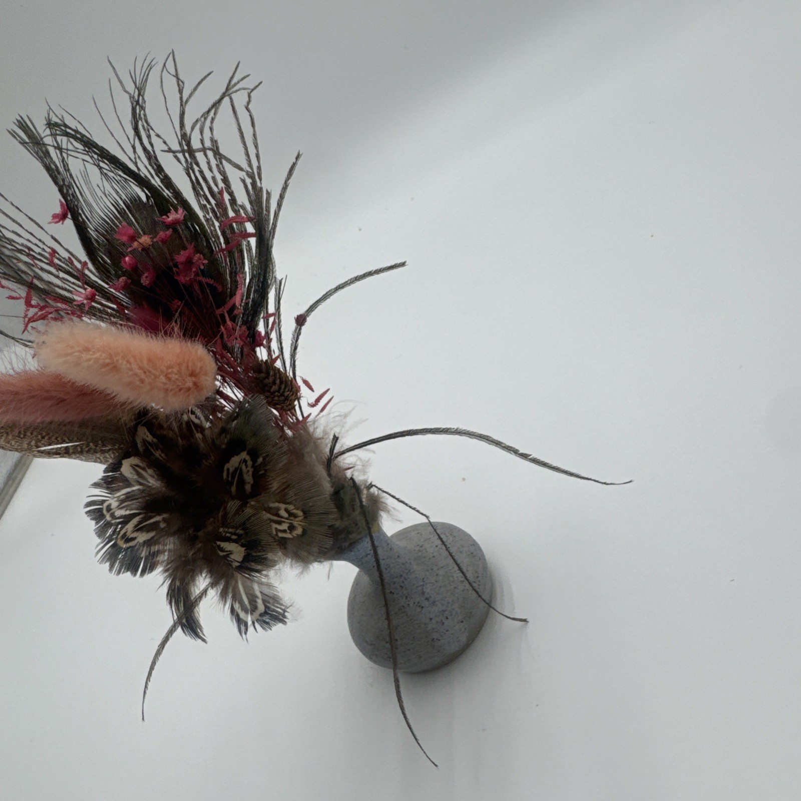 Boho Dried Floral Arrangement with Peacock Feathers & Vase Plush Bird feathers
