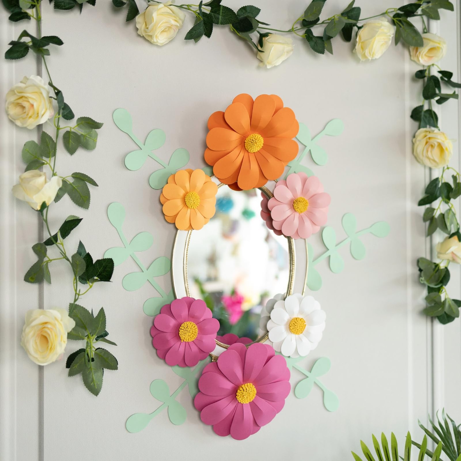 Daisy Paper Flowers Party Decor Orange Yellow Wall Hanging Birthday Shower