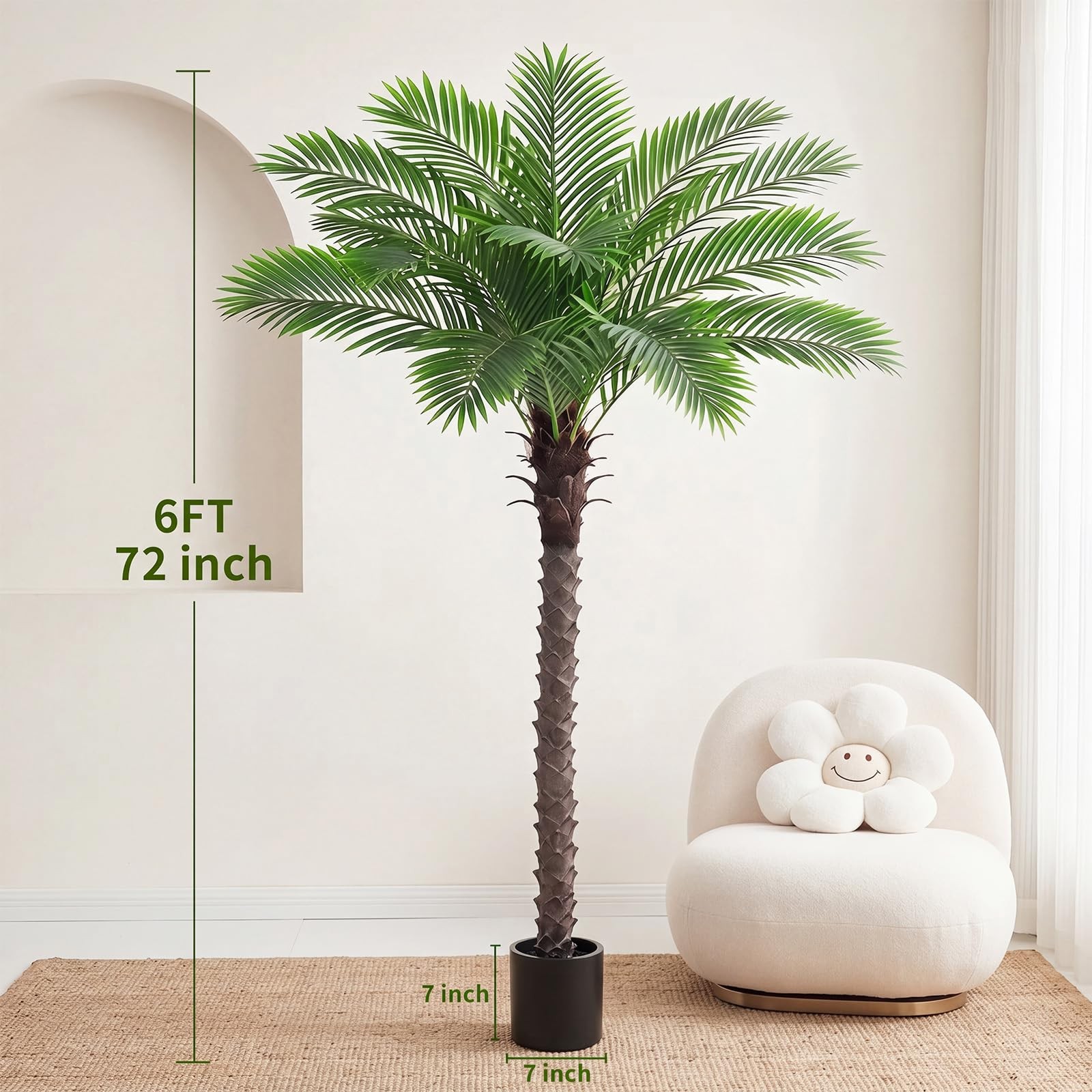 6FT Artificial Phoenix Palm Tree for Outdoors, UV Resistant Fake Coconut Silk…