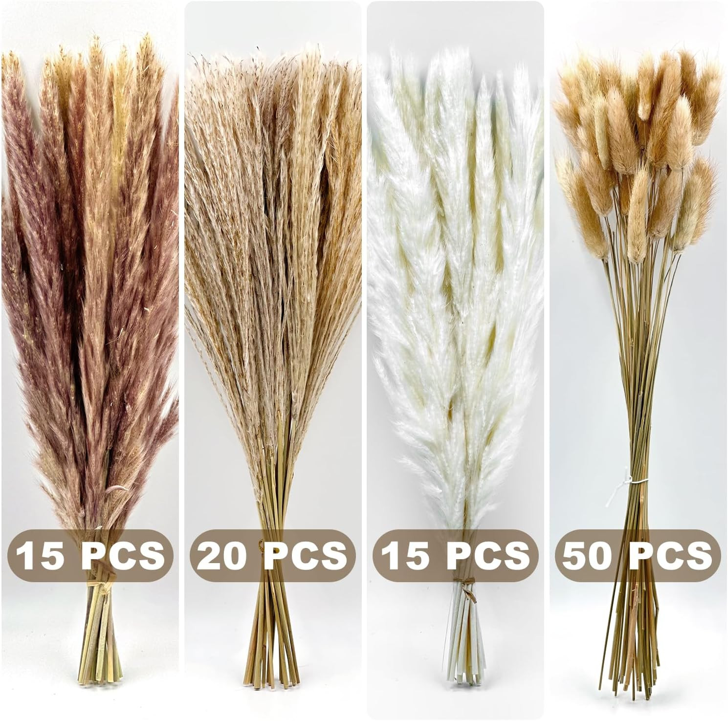 Dried Pampas Grass Decor, 100 Stems Bouquet with Bunny Tails & Reed Grass, Boho