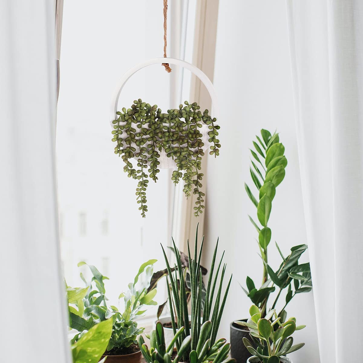 Artificial Succulents Hanging Plants 12.2” Fake String of Pearls in Pot with…