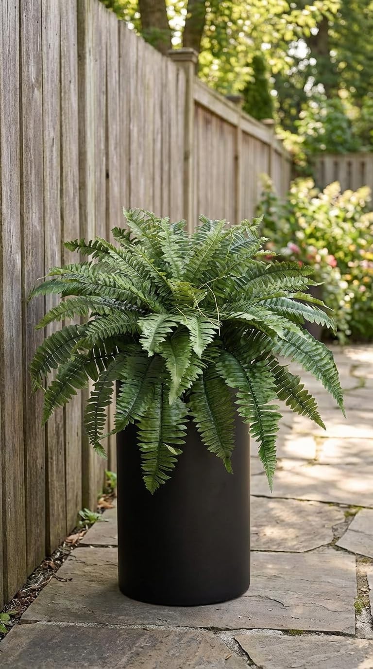 Large Artificial Hanging Ferns – 35in Silk Green Plants for Home Garden Decor (P