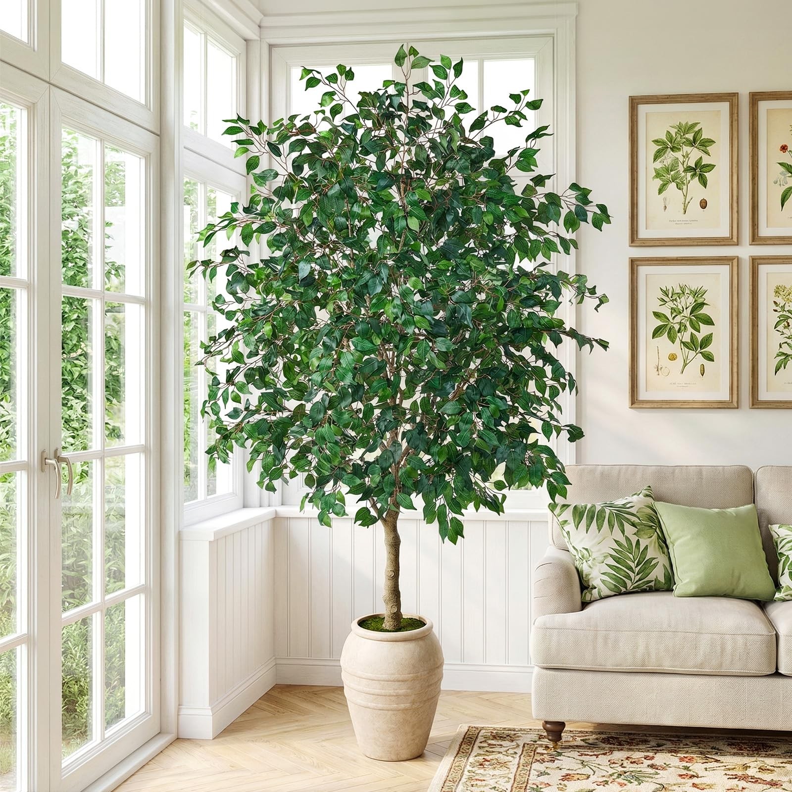 Artificial Ficus Tree 8ft – Large Tall Faux Tree with 1600+ Realistic Silk Le…