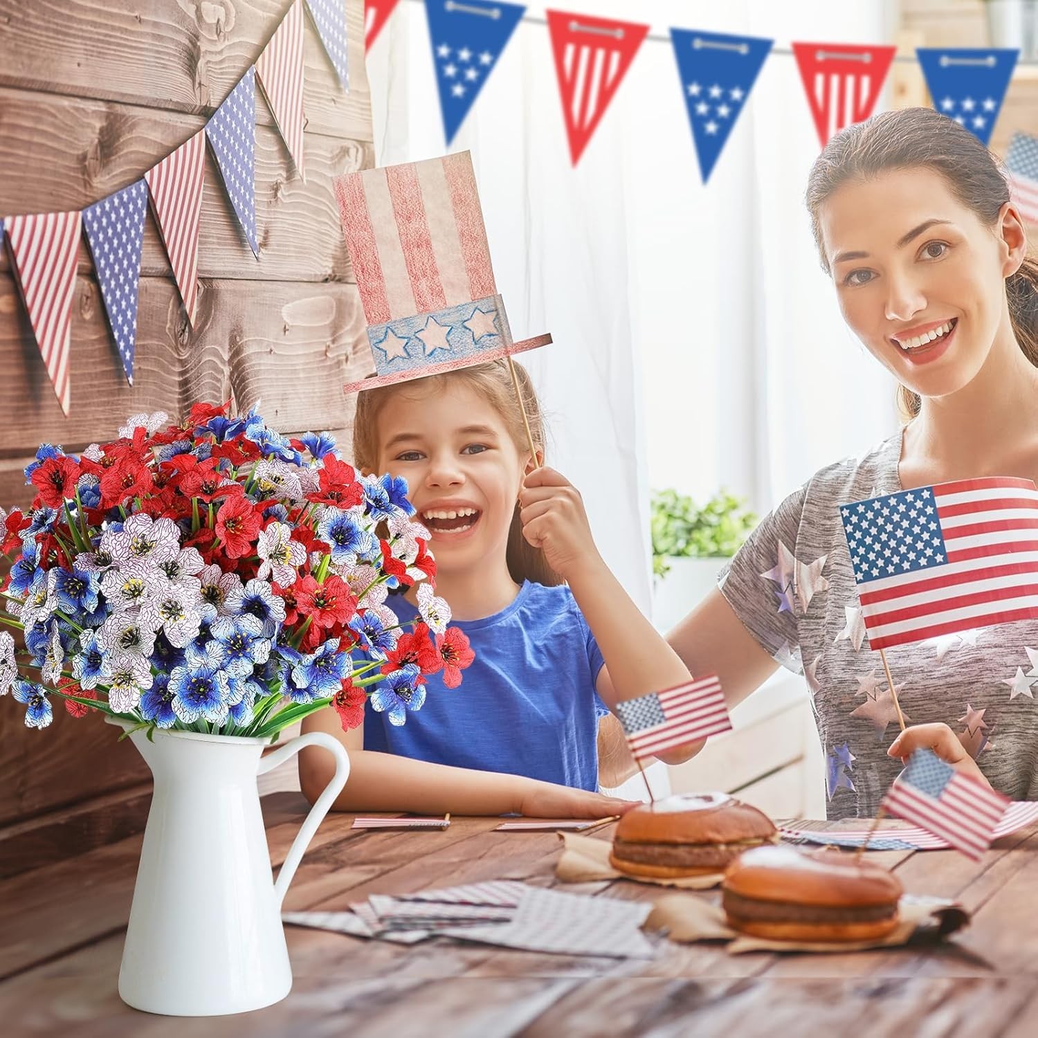 Patriotic Artificial Flowers Mix – 24 Bundles