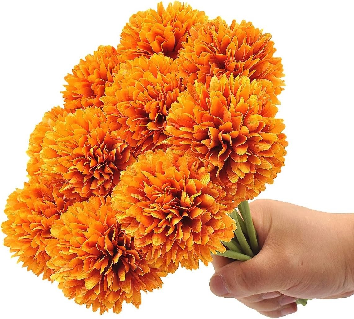 Crisantemo Artificial De Seda, Flores De Hortensia Naranja De 10 PCS Decoración.