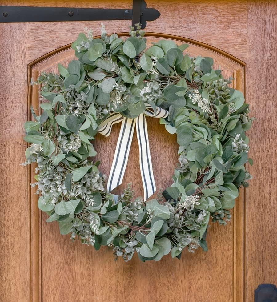Eucalyptus Garland 6.56 Ft Lush Silver Dollar Leaves Boxwood W/ White Buds