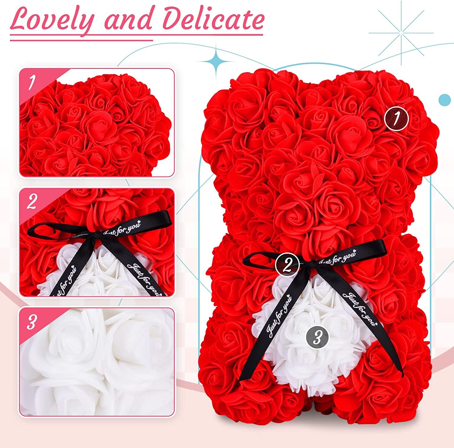 Rose Bear with Box -Artificial Flowers Rose Teddy Bear- the Rose Bear with Greet