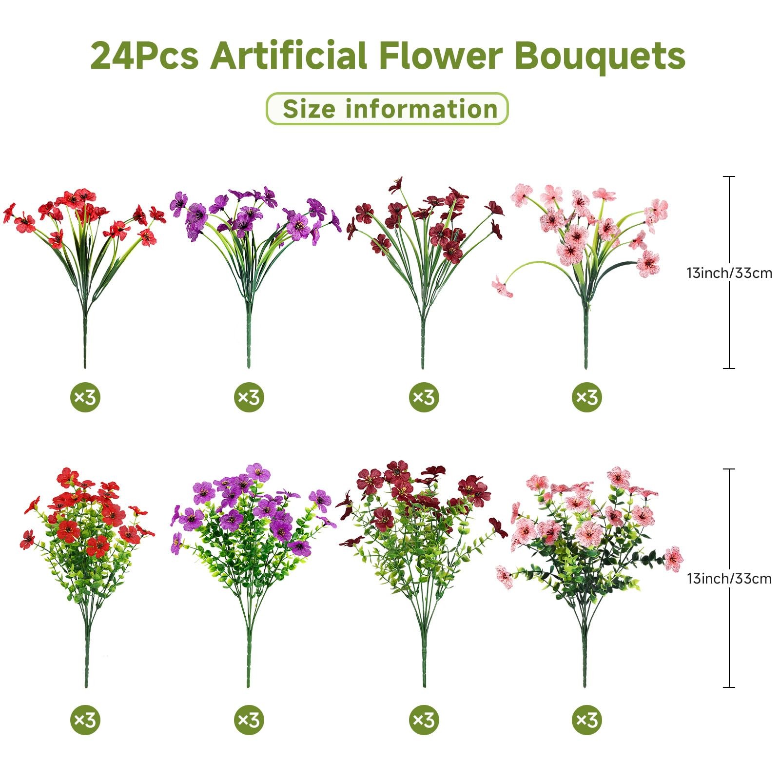 24 Bundles Artificial Flowers for Outdoors Decoration, UV Resistant Silk Faux…