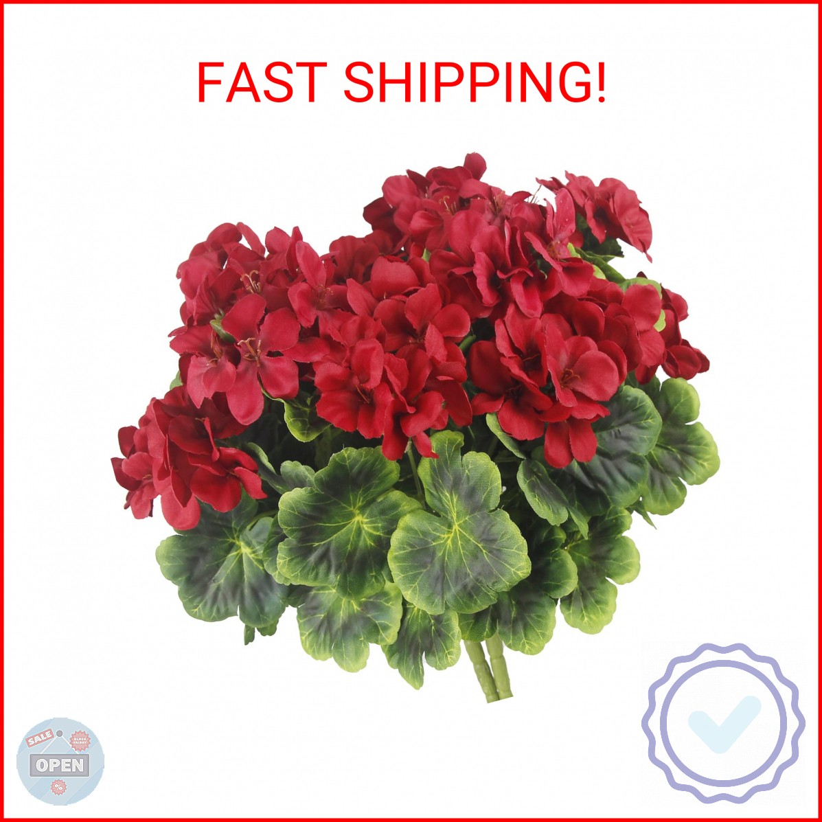 FAICOIA 2 Pcs Artificial Geraniums for Outdoor Silk Geranium Flowers Red Artific