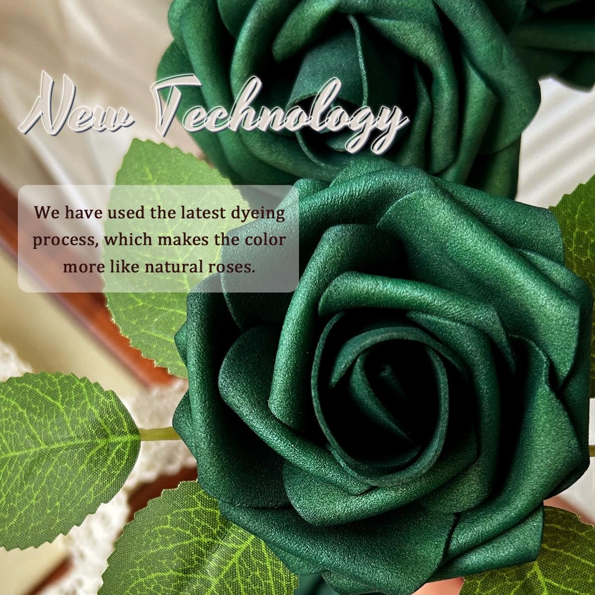50pcs Emerald Green Artificial Flowers Foam Fake Dark Hunt Green Rose with St…