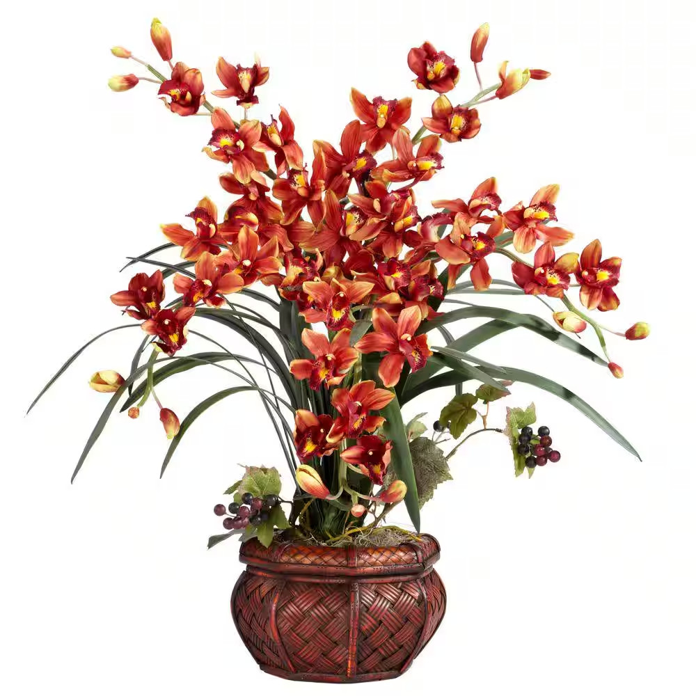 30 In. Artificial H Burgundy Cymbidium with Decorative Vase Silk Arrangement