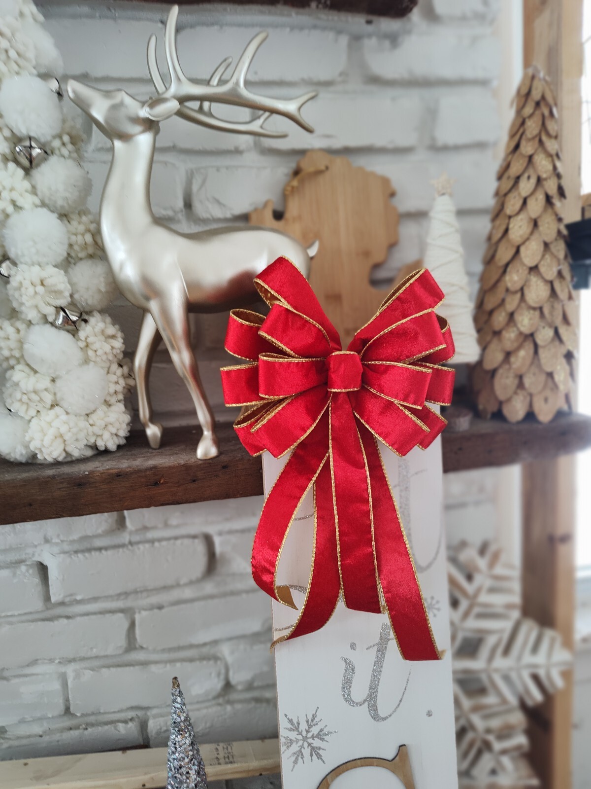10×16 DeLUXE Red Velvet Bow, Wired Ribbon with Gold Lining