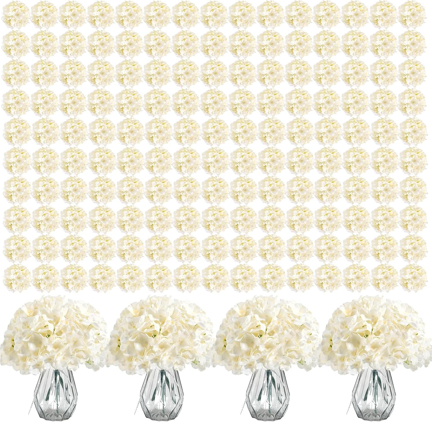 404PCS Champagne Hydrangea Silk Flowers for Wedding & Home Decor