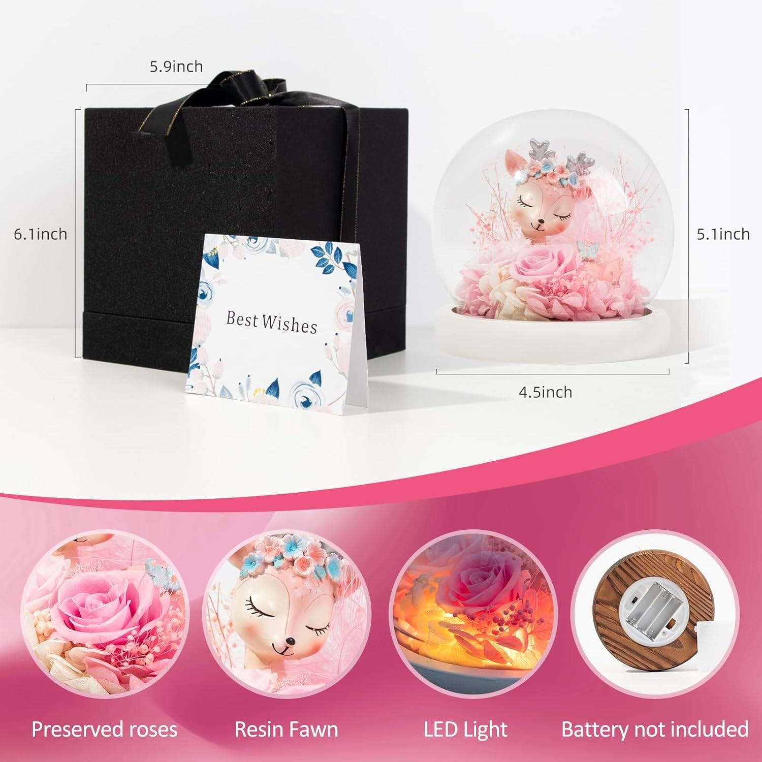 Preserved Flower with Glass Dome – Unique Real Flower Gift for Women, Mom, Wife,
