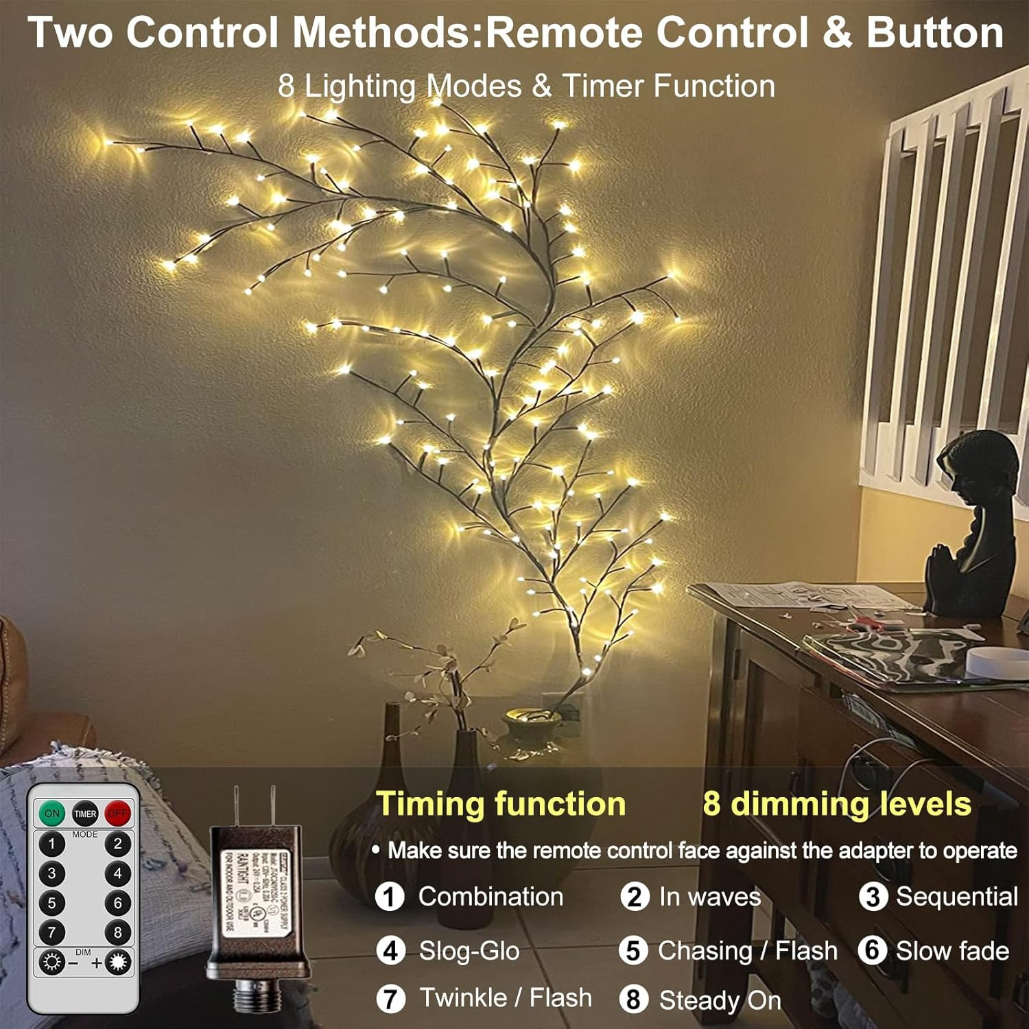 2PCS Twinkling Willow Vine Lights with Remote for Room Decor, 7.5Ft