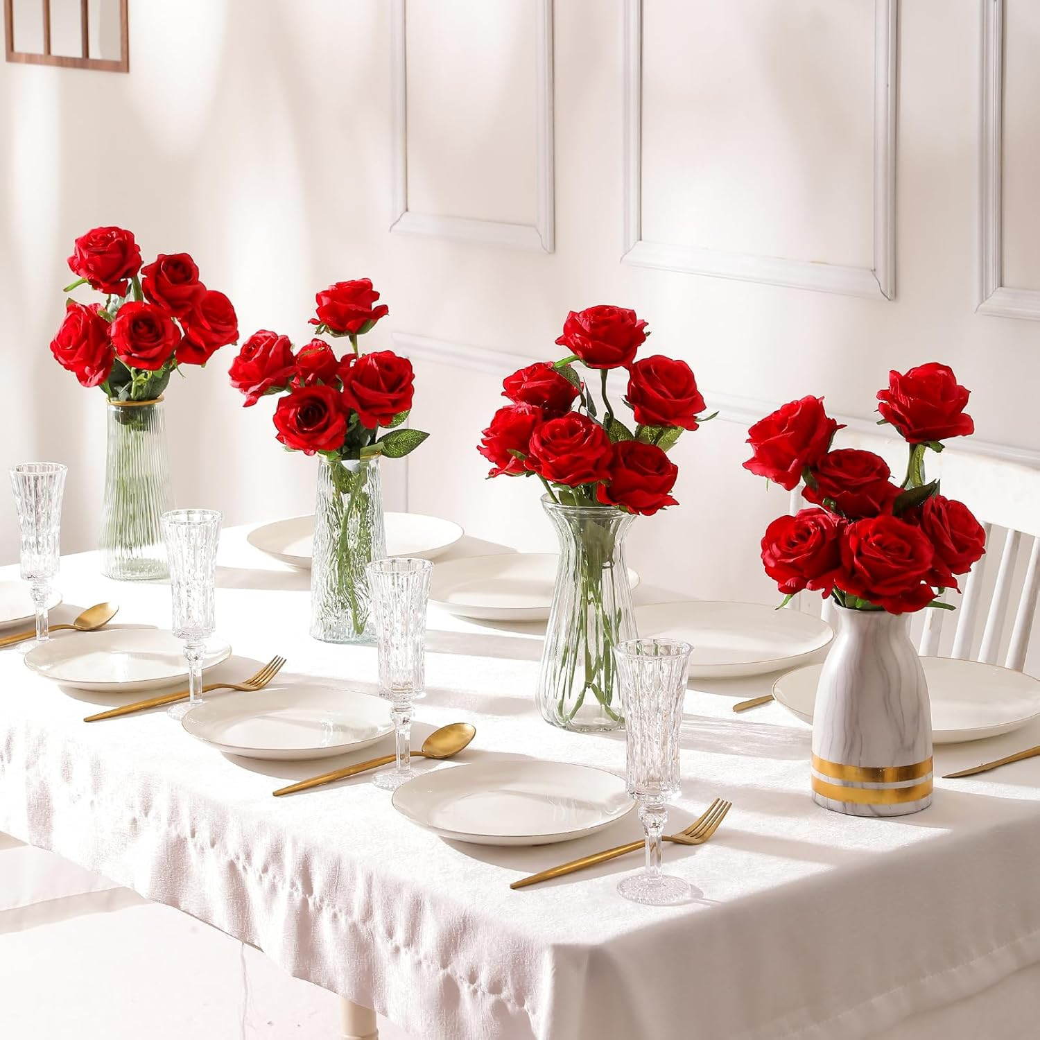 100Pcs Artificial Silk Roses Bulk,Fake Roses Flower with Stems Realistic Flowers
