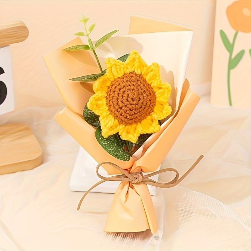 Handmade Eternal Flower Sunflower Daisy Bouquet Artificial Flower Crochet gift