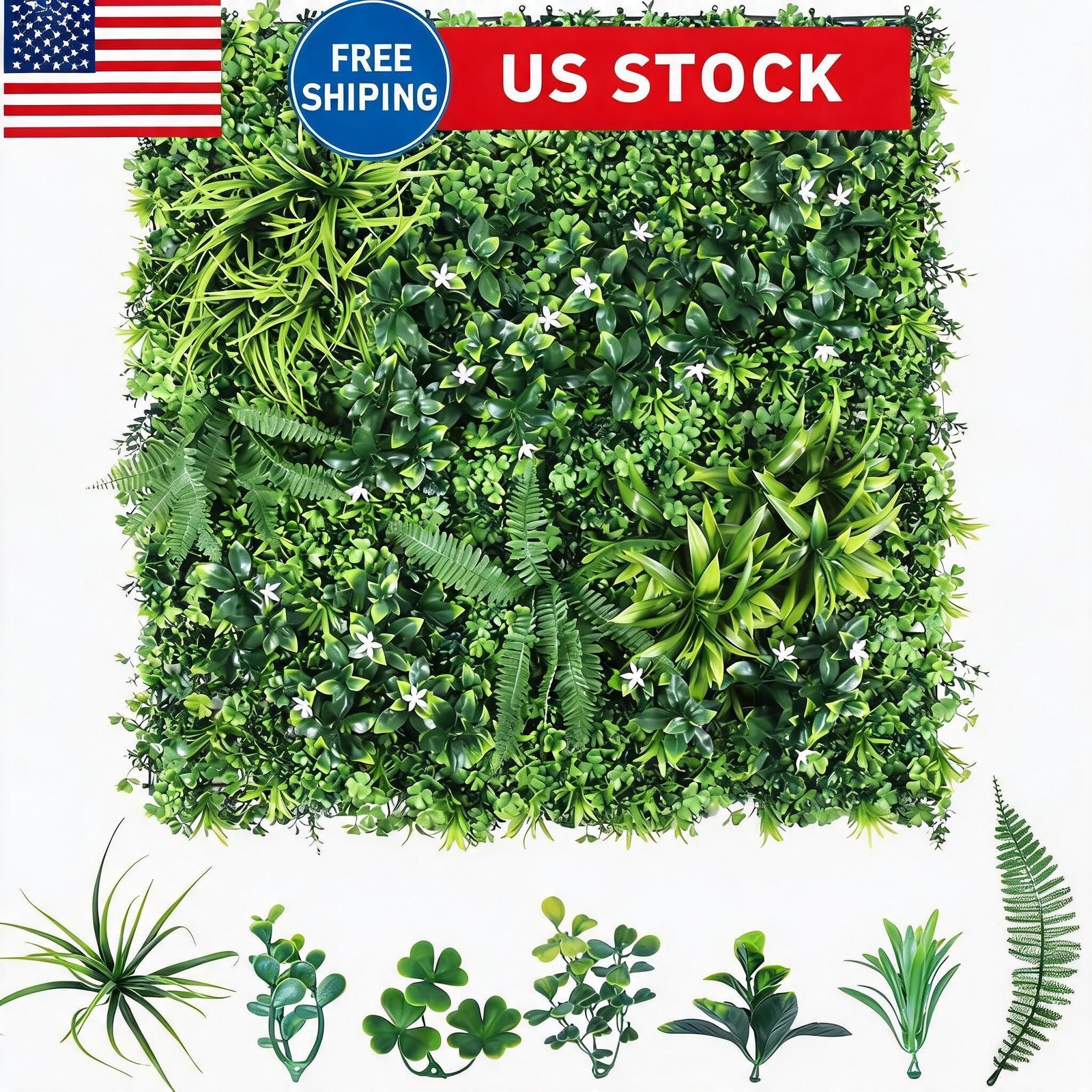3pcs 39.37″X39.37″ PE Artificial Grass Wall Panel, 6-Plant Mixed Foliage Easy