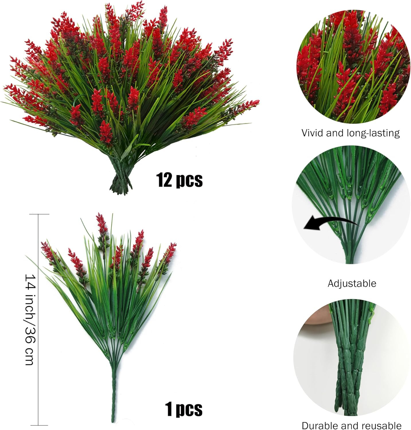 12 Bundles Artificial Plants Outdoor Fake Monkey Grass, UV Resistant Faux Plants