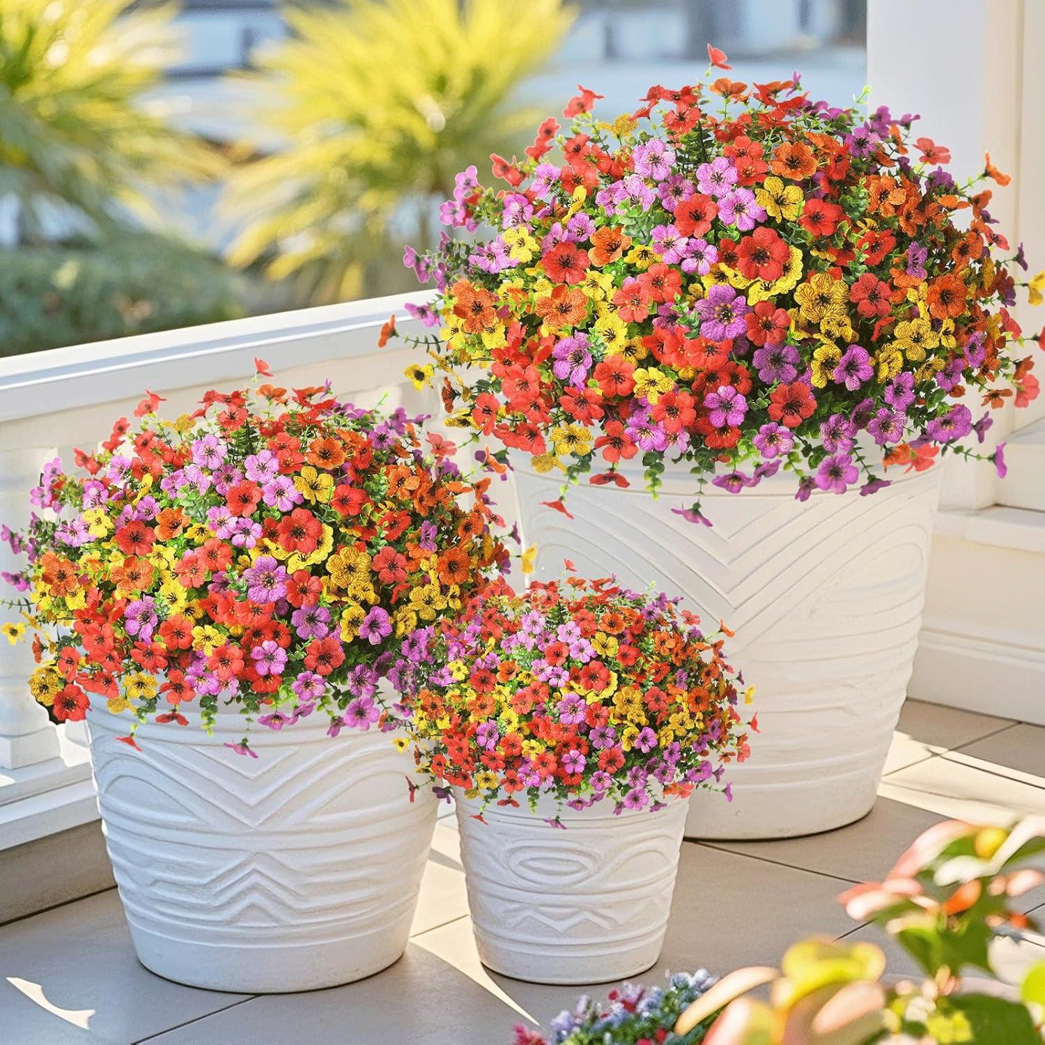 Artificial Flowers Faux Plants Outdoor Fake Flowers Spring Decor,12 Bundles Real