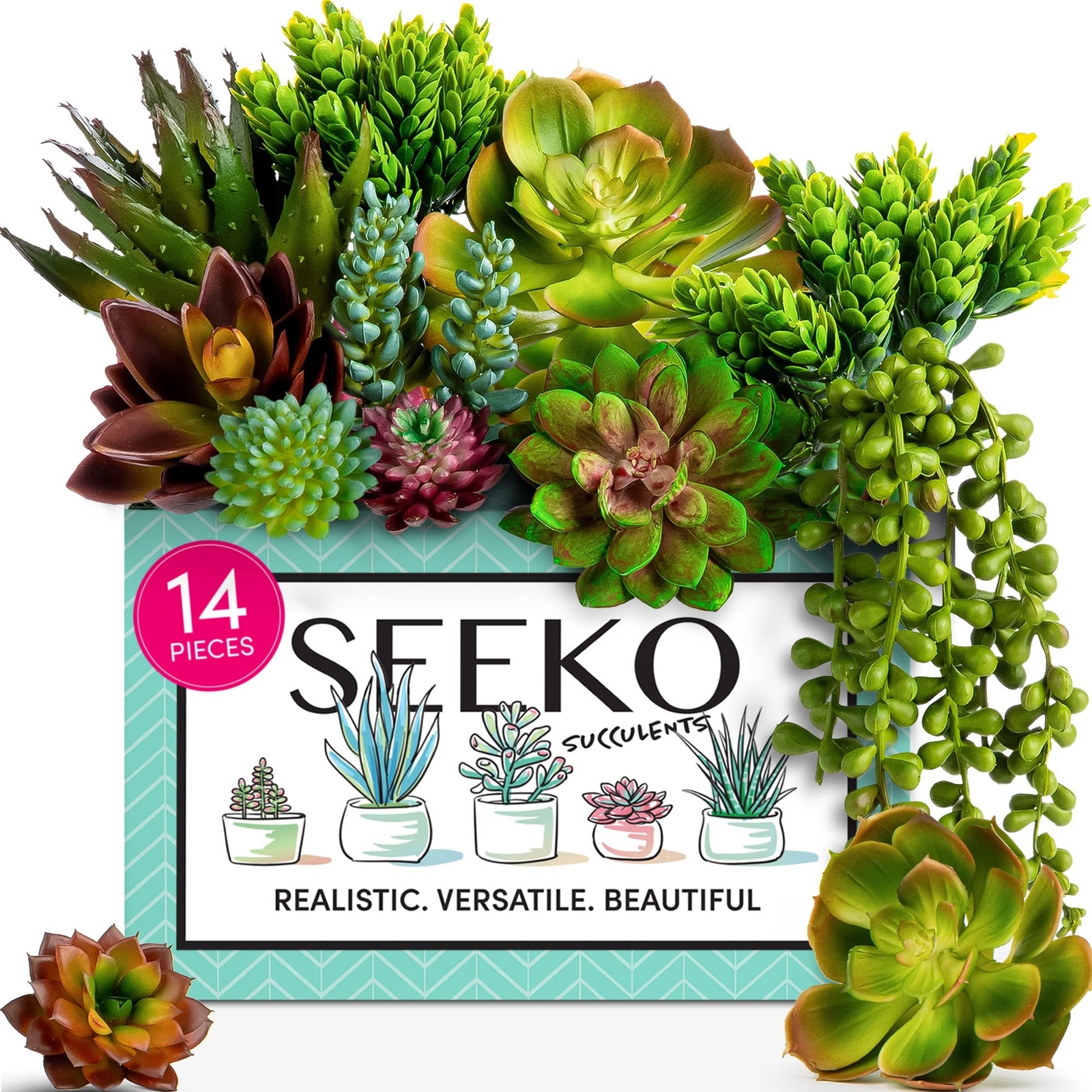 Seeko Artificial Succulents (14 Pack) – Premium Succulent Plants Artificial -…