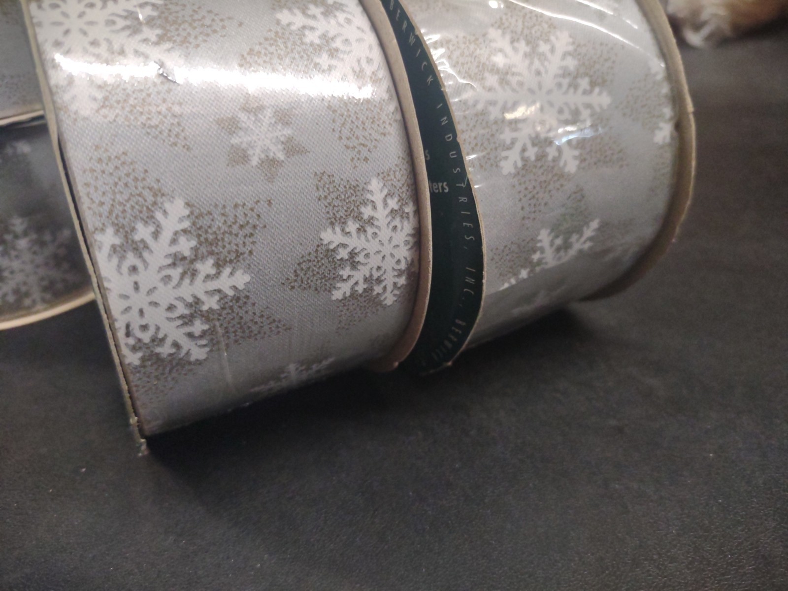 50Yd Flora-Satin Silver Ice Crystal Ribbon, Waterproof 2-3/8″ Snow Flake Frost