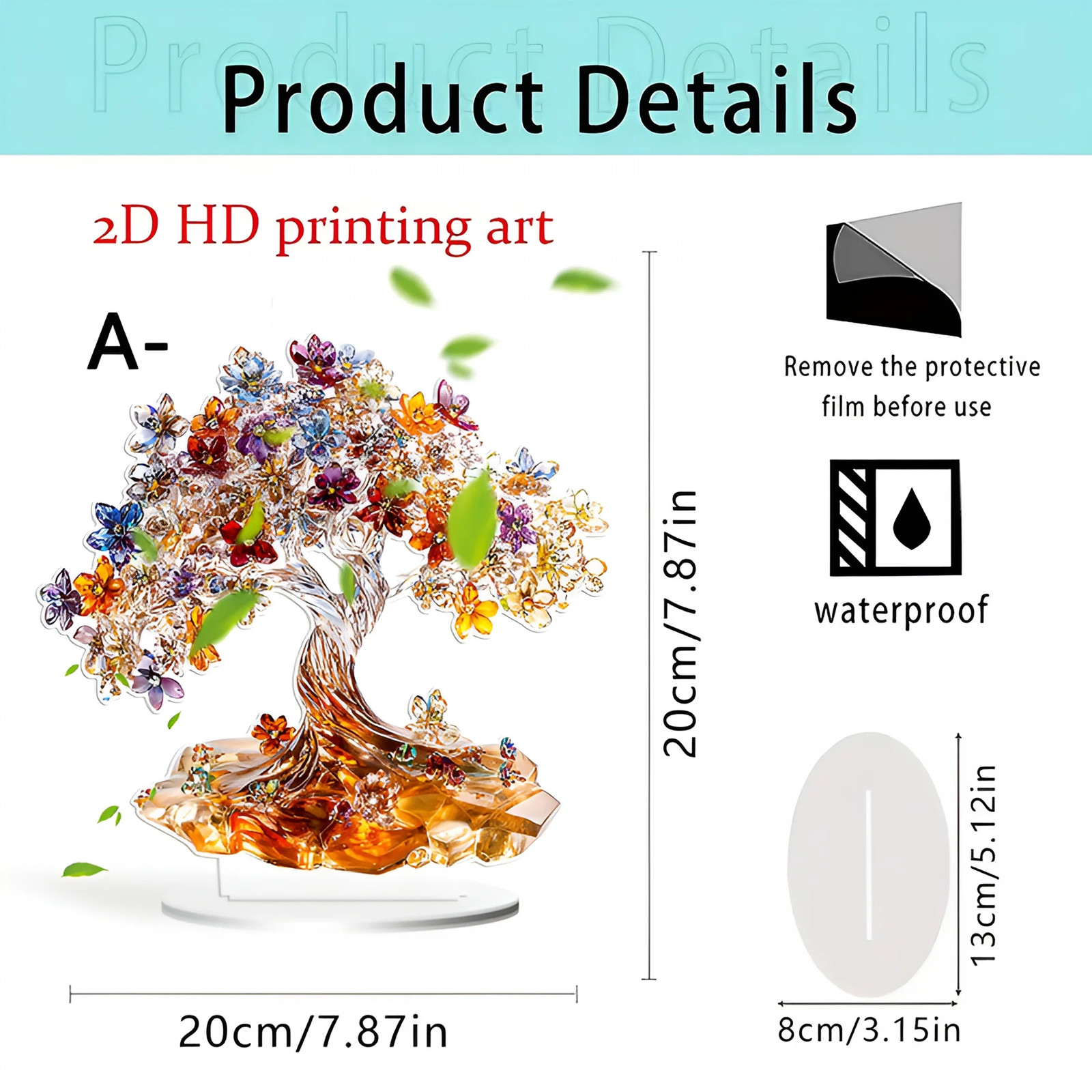 8 Inch Acrylic 2D Tree of Life for Positive Energy, Good Luck, Money, Fengshui B