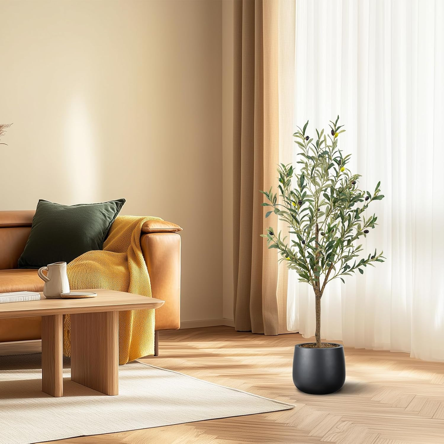 Artificial Fake Olive Tree 4FT Tall 1Pack Faux Silk Olive Tree for Home Living R