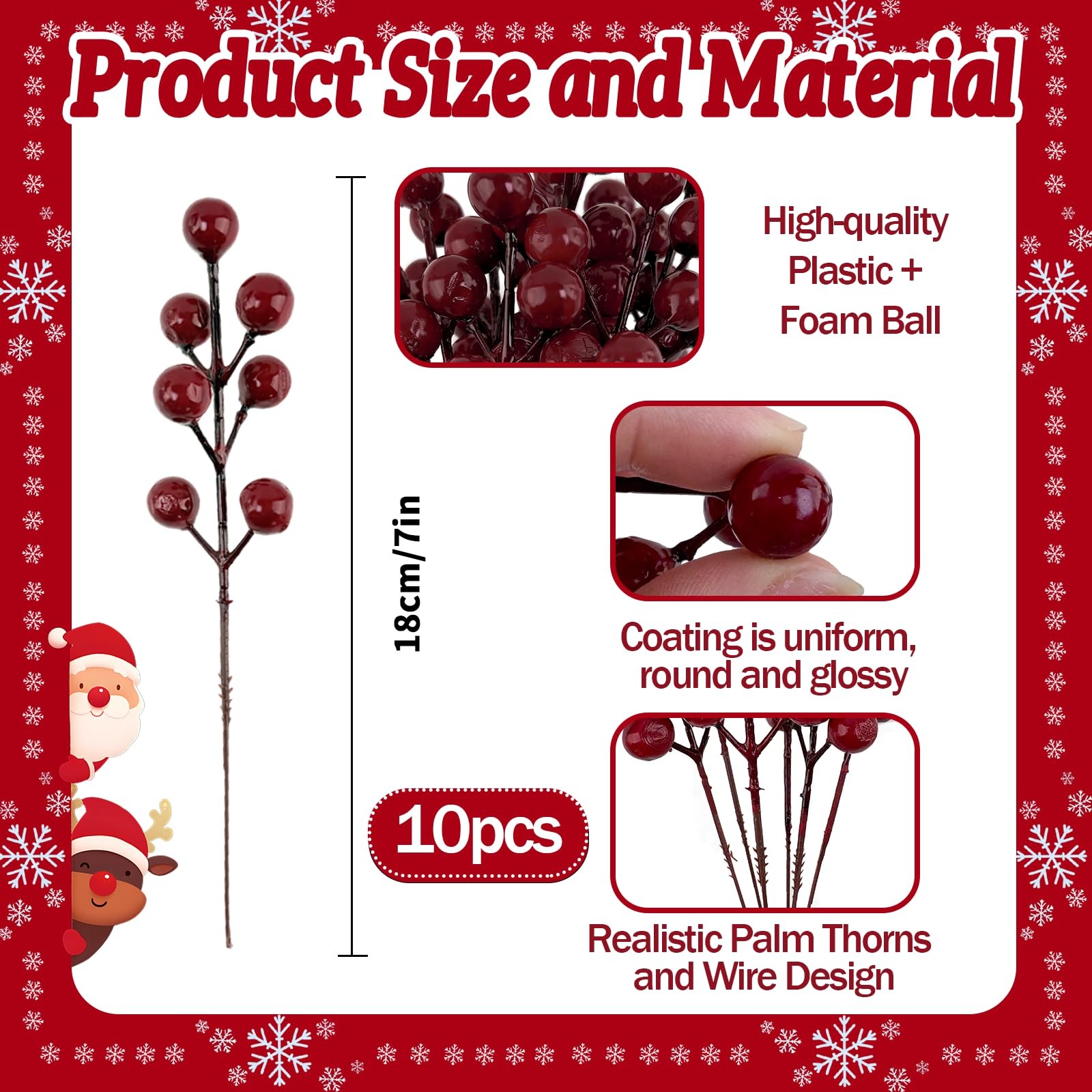 45PCS Christmas Norfolk Pine Branches with Red Berry Stems Artificial Christm…