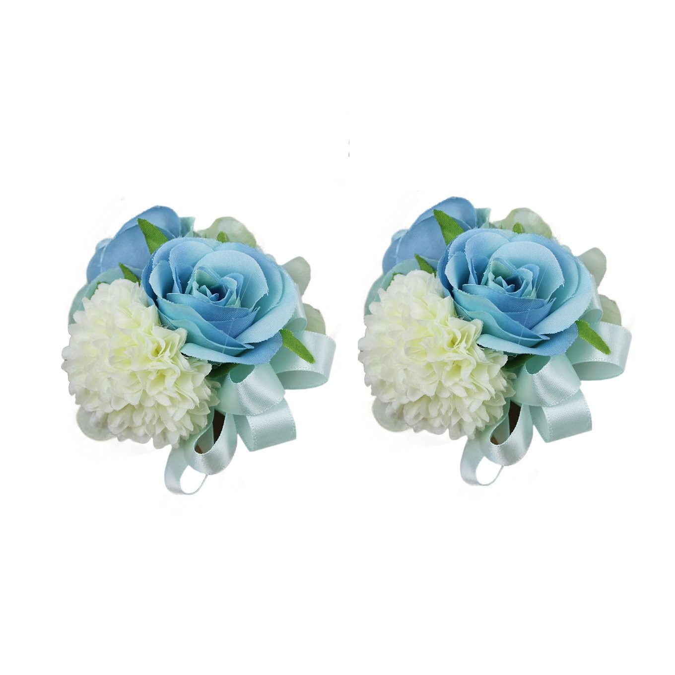 2pc Pack-Handmade Artificial Rose Dahlia Flower Wrist Corsage Wristband for G…