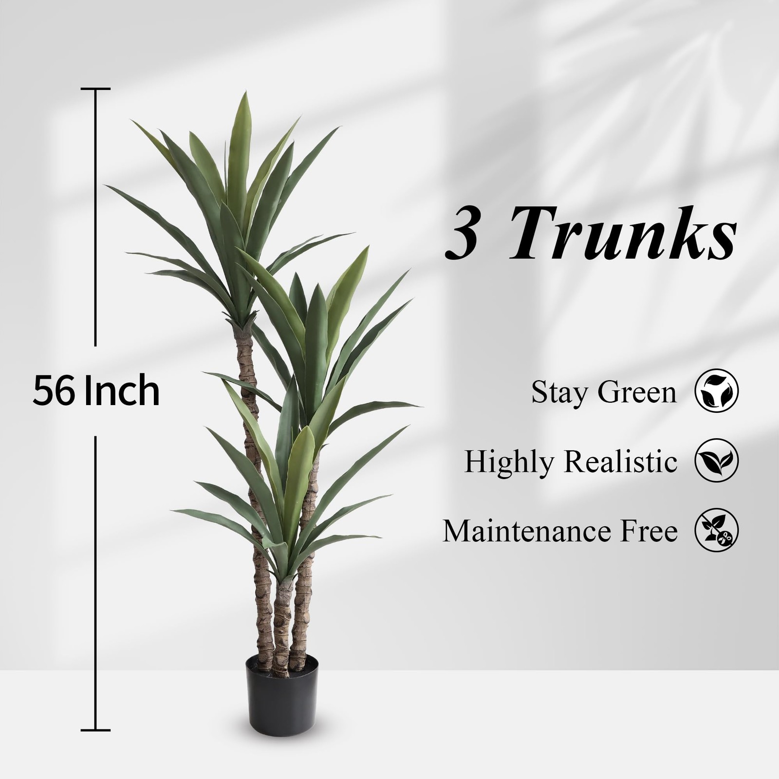 2 Pack Artificial Agave Trees 4.5Ft Faux Agave Plant with 3 Heads Silk Faux T…