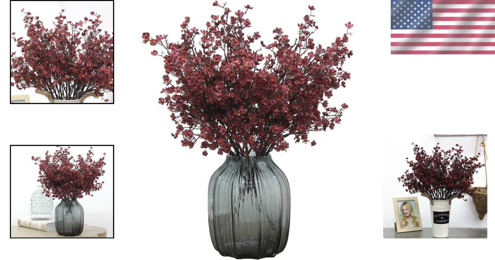 Burgundy Baby’s Breath Silk Flowers – Set of 6
