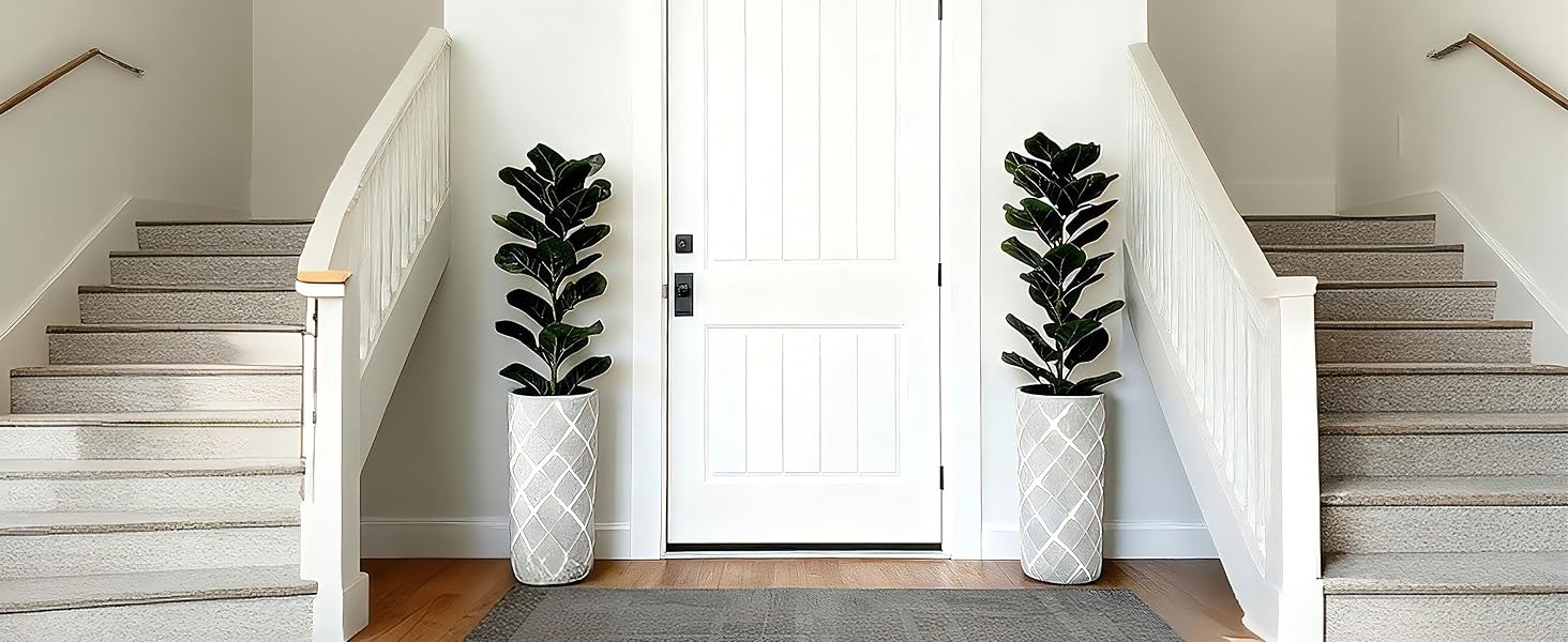 2 Pack Faux Fiddle Leaf Fig Tree – 40″ Fake Tree with Black Planter & Artificial