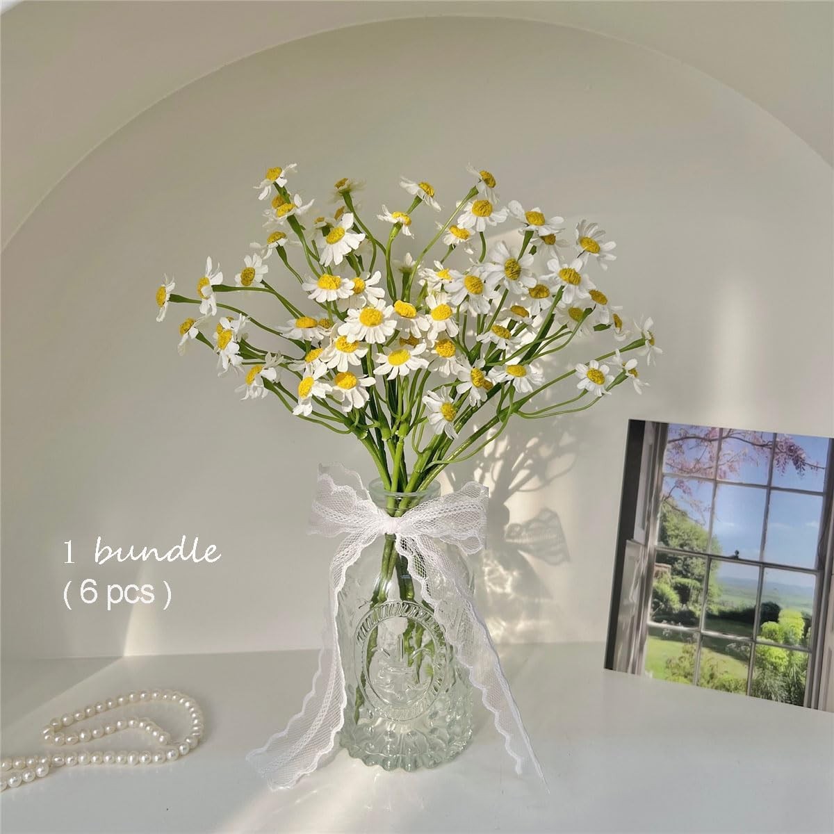 Small White Daisy Flowers Artificial,2 Bouquet/12Pcs 10 Inch Fake Daisies,Spr…