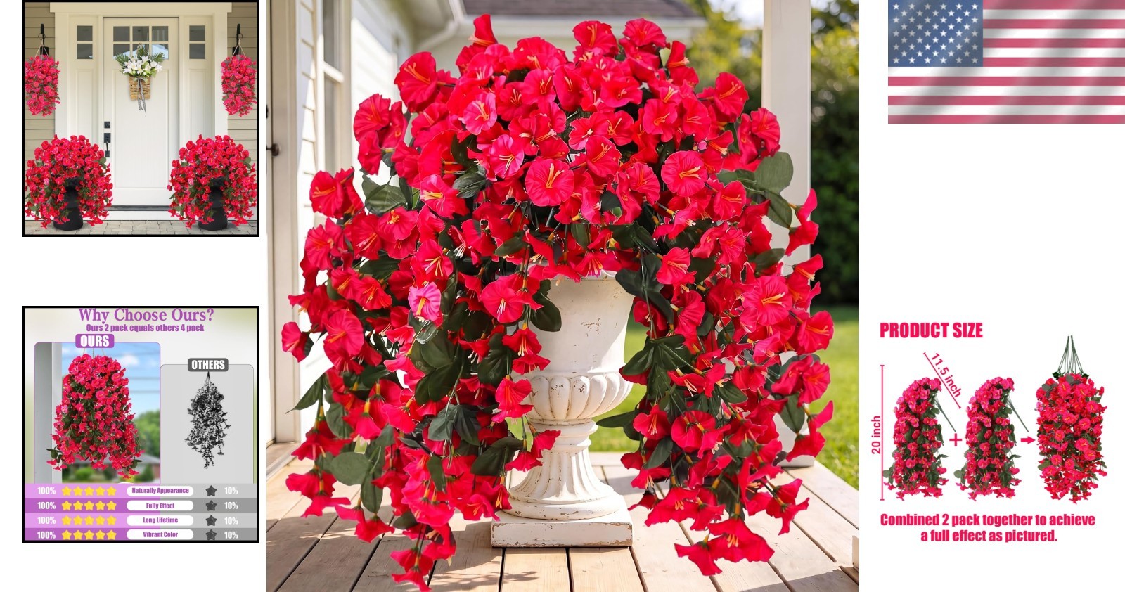Elegant 4-Pack Faux Silk Morning Glory Vines – UV Resistant Hanging Flowers