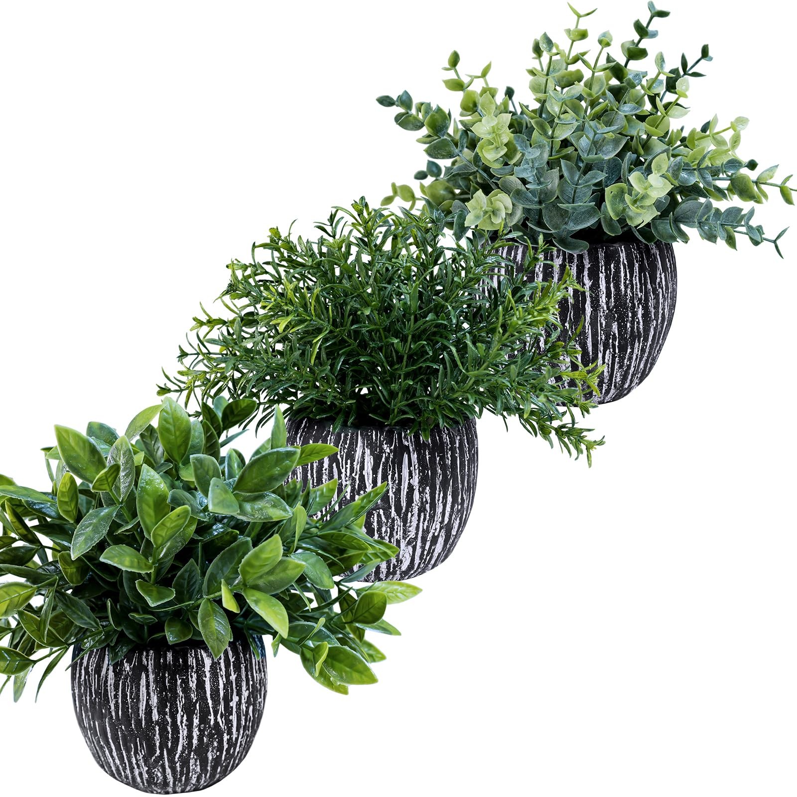 Best Winlyn Set of 3 Artificial Potted Plants Faux Eucalyptus Rosemary Boxwood