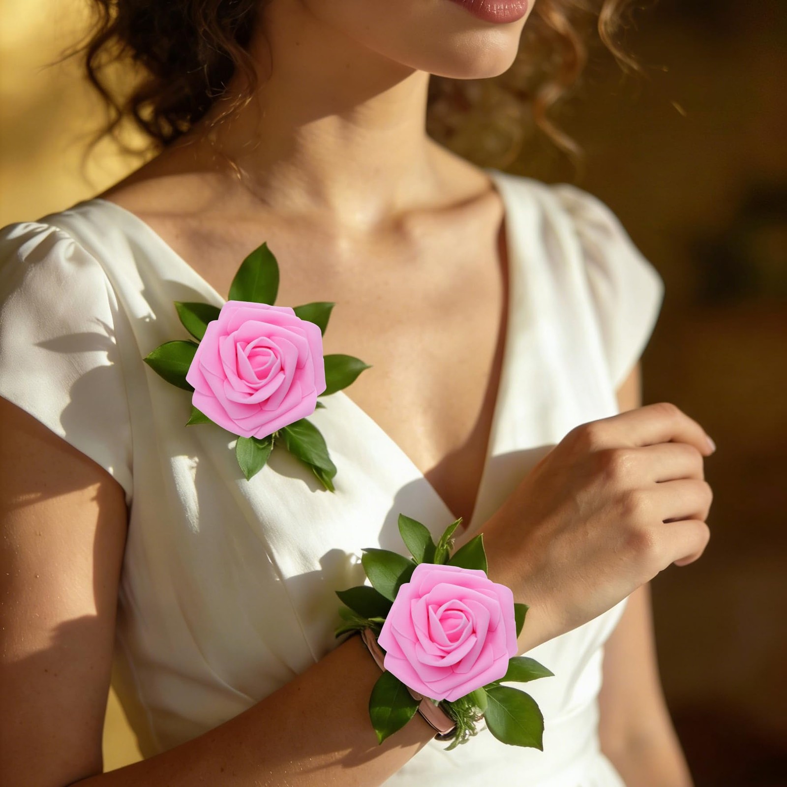 16 Pcs Fake Dark Pink Roses Artificial Flowers