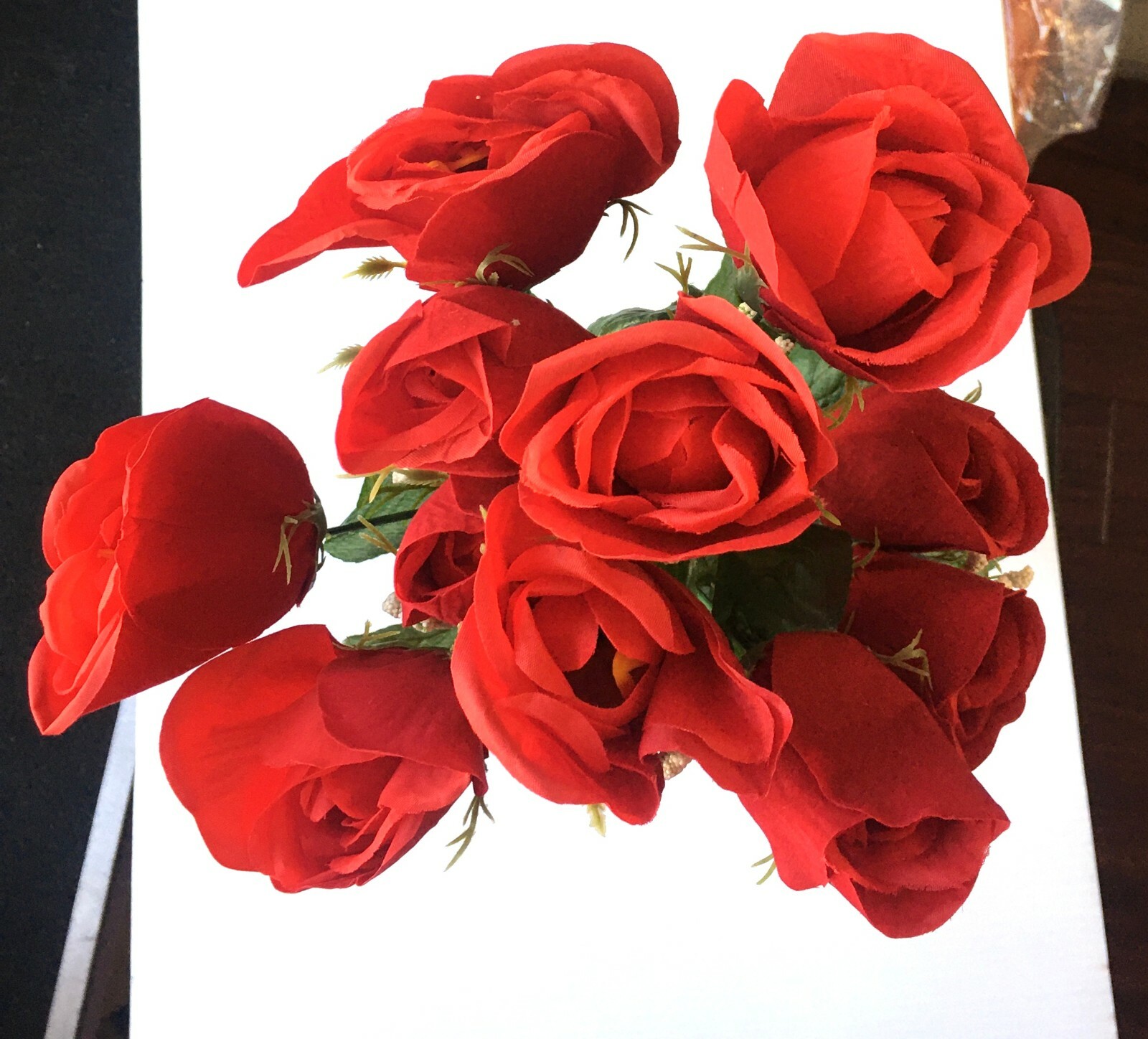 Artificial Red Rose Silk Flowers 12 Flower Head Floral Fake Valentines Red Rose