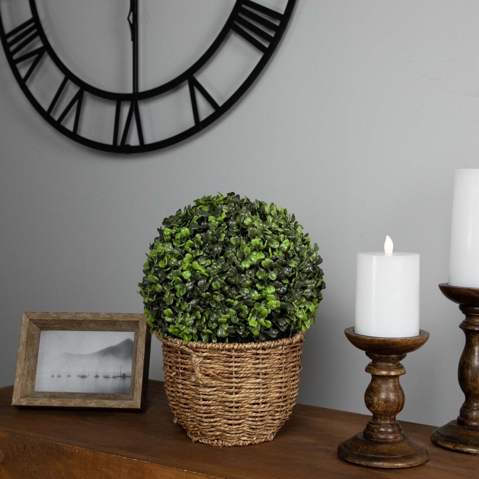 Northlight 10.5IN Potted Artificial 2Tone Green Boxwood Spring Garden Decor