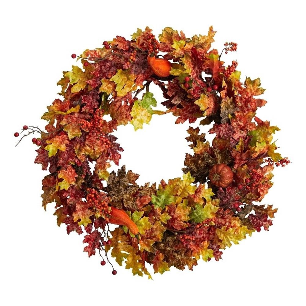 Pemberly Row 32″ Autumn Oak Leaf/Berries & Pumpkin Artificial Autumn Wreath