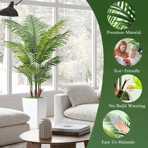 6FT Artificial Palm Tree, Tall Faux Palm Tree Indoor with Fake Plants White