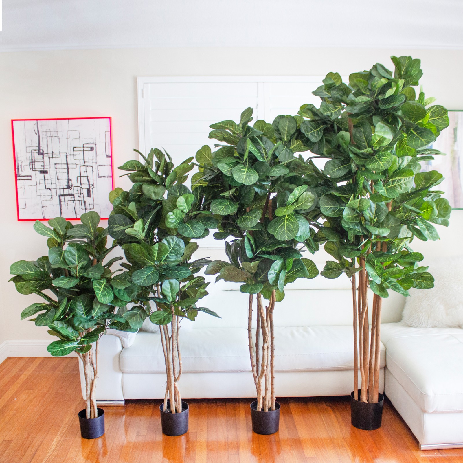 Nearly Natural 72″ Fiddle Leaf Fig Tree with Several Trunks in Green/Black