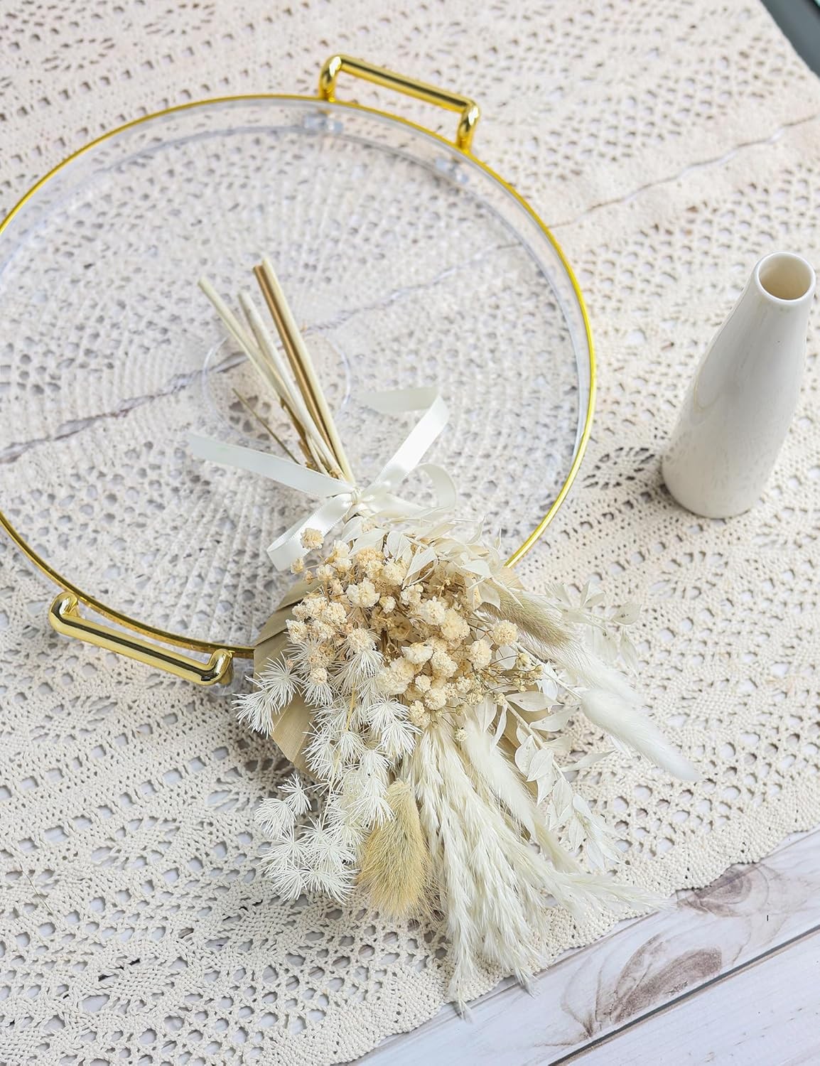 Dried Flowers W/ Ceramic Vase,Dried Pampas Grass Bouquet Dried Flowers Boho Home