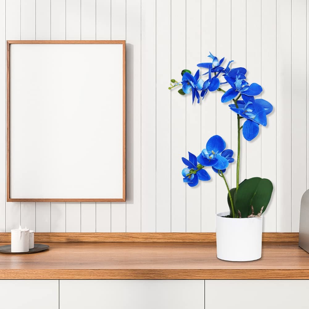 Blue Artificial Orchid Flowers In Pot Faux Potted Floral Wedding Home Decor