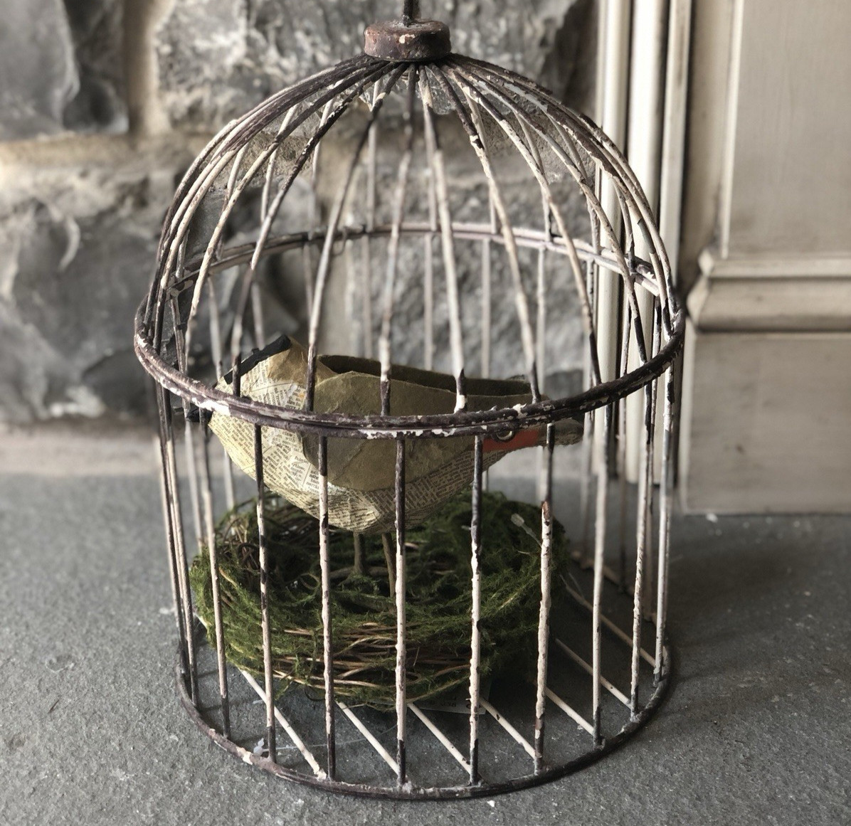 7″ Rustic Bird NEST Decoration Artificial Twig & Green Moss Spring Decor NEW