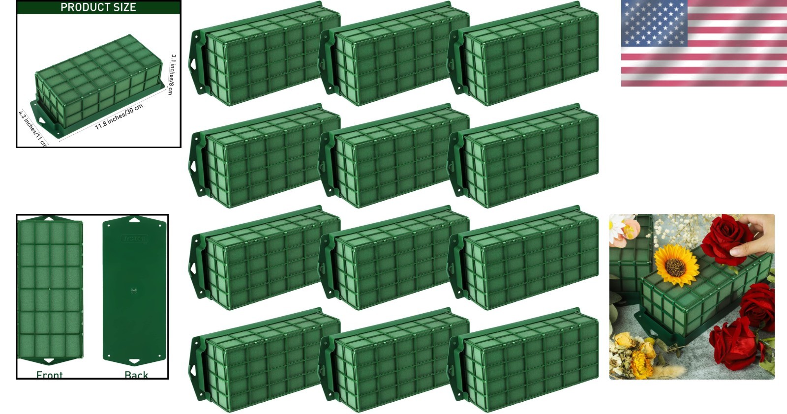 12 Pc Floral Foam Flower Cage Rectangular – Wet Foam Arrangement Supply